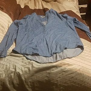 Long sleeve, half buttoned down polka dot shirt